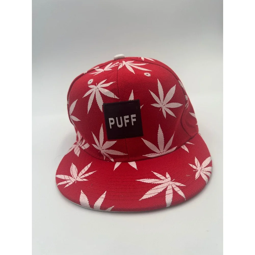 KingsChoice PUF Marijuana Leaf Snapback Hat Red White Hustle Tribe Flat Brim Cap